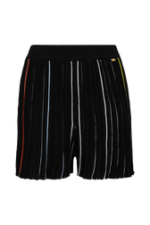 Women Multicolor Striped Pleated Shorts Black front view