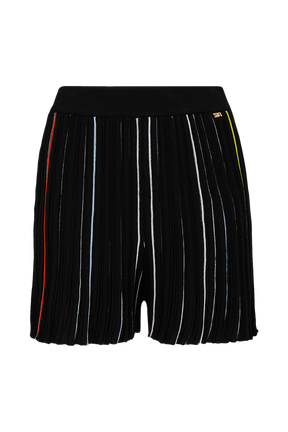 Women Multicolor Striped Pleated Shorts Black front view