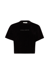 Short-Sleeved Velvet T-Shirt Black front view