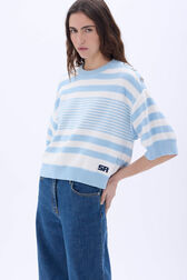 Striped cotton sweater White/skyblue stripe details view 1