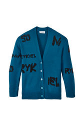 Cardigan grunge laine logo Sonia Rykiel femme Bleu canard vue de face