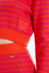 Top court manches longues bicolore femme Raye fuchsia/corail vue de détail 2