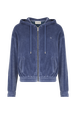 Sweat à capuche manches longues en velours Bleu gris vue de face