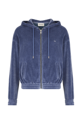 Long-sleeved velvet hoodie Blue grey front view