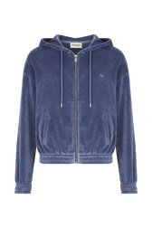 Long-sleeved velvet hoodie Blue grey front view