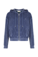 Long-sleeved velvet hoodie Blue grey front view
