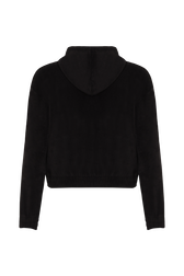 Long-Sleeved Velvet Hoodie Black back view