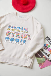 Round Collar Girl Sweatshirt Ecru details view 2