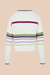 Pull ajouré rayé multicolore femme Ecru vue de dos