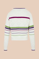 Women Multicolor Striped Openwork Sweater Ecru back view