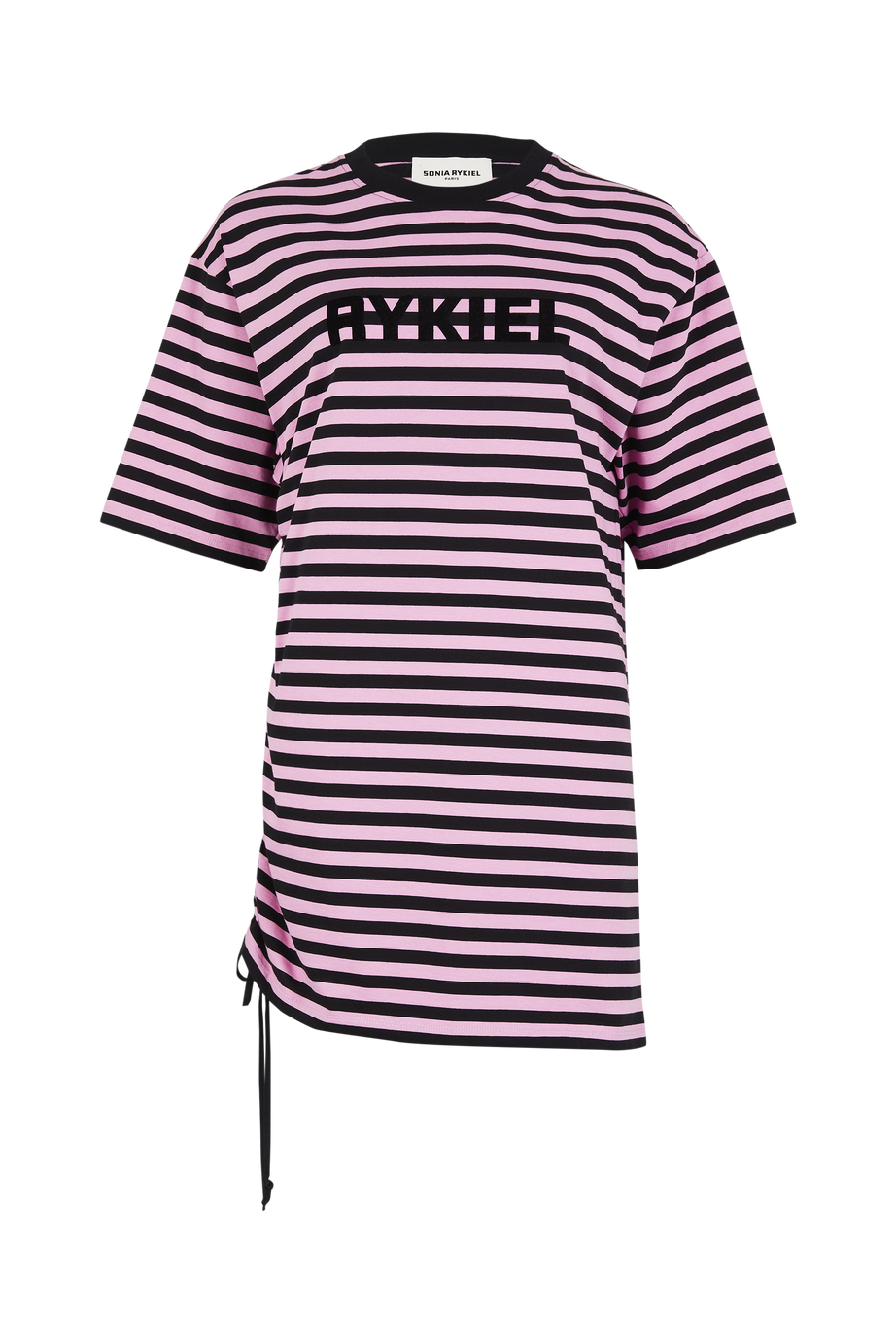 Haute résolution de - Robe rayée col rond manches courtes Rose/noir vue de face Haute résolution de - Robe rayée col rond manches courtes Rose/noir vue de face