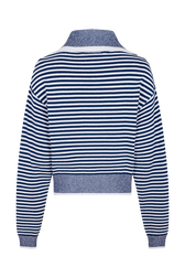 Pull camionneur marinière en coton mélangée Raye blanc / bleu vue de dos
