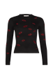 Long-sleeved jersey top Black front view
