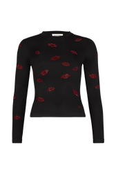 Long-sleeved jersey top Black front view