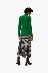 "SR" Black Turtleneck Sweater Green back worn view