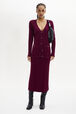 Wool Knit V-Neck Cardigan Claret front worn view