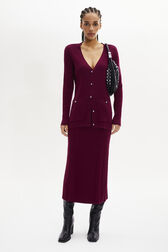 Long-Sleeved V-Neck Cardigan Claret front worn view