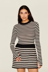 Women Big Poor Boy Striped A-line Skirt Black/white details view 1