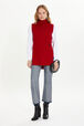 Wool Knit Sleeveless Turtleneck Sweater Red front worn view