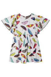Parasols "Print" Girl Dress with Short Flounced Sleeves Multico white back view
