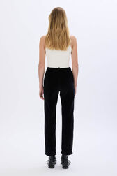 Velvet cigarette trousers Black back worn view