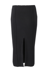 Women Solid Ribbed Long Skirt Black back view
