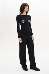 Knitted Jumper Rhinestone Motif Black details view 1