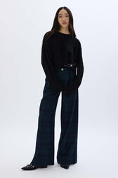 Cable-knit woolen sweater Black front worn view