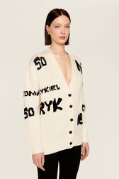 Cardigan grunge laine logo Sonia Rykiel femme Ecru vue de détail 1
