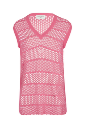 Women Striped Openwork Lace Tank Top Pink front view