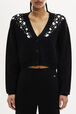 Cardigan col V cabochon strass maille femme Noir vue de détail 2