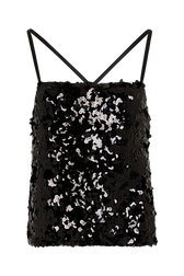 Strappy Sequined Camisole Black front view