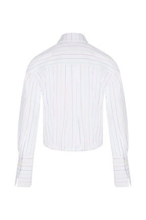 Women Cotton Canvas Multicolor Striped Bomber White back view