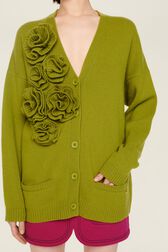 Cardigan laine fleur en relief femme Pistache vue de détail 3