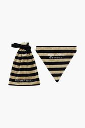 Bandana chien velours Raye noir/kaki vue de face