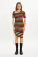 Striped short-sleeved mini dress with asymmetric collar Multico striped front worn view