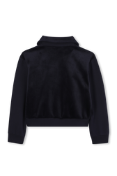 Black velvet zip jacket Navy back view
