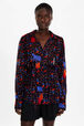 Women Cherry Print Viscose Shirt Black details view 1