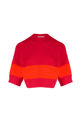 Women Two-Tone Fishnet Crop Top Striped fuchsia/coral front view