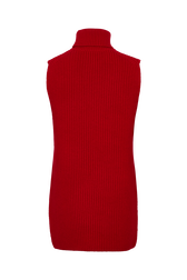 Wool Knit Sleeveless Turtleneck Sweater Red back view