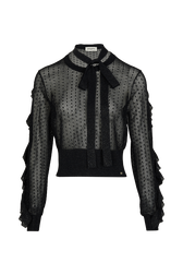 Long-Sleeved Pussybow Blouse Black front view