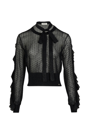 Viscose Knit Pussybow Jumper Black front view