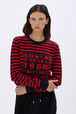 Pull rayé à col rond 1968 Raye noir/rouge vue de détail 1