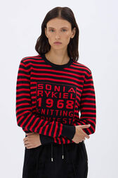 Pull rayé à col rond 1968 Raye noir/rouge vue de détail 1