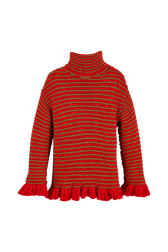 Robe courte col roulé lurex femme Rouge/or vue de dos