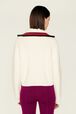 Women Zip Trucker Wool Cashmere Sweater Ecru back worn view