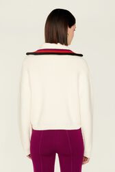 Pull col camionneur laine cachemire côtelé femme Ecru vue portée de dos