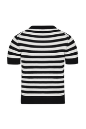Women Poor Boy Striped Short Sleeve Sweater Black/white back view