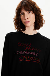 Women Rhinestone Print Sweater Black details view 2