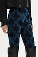 Baroque Print High-Waisted Velvet Leggings Blue details view 2